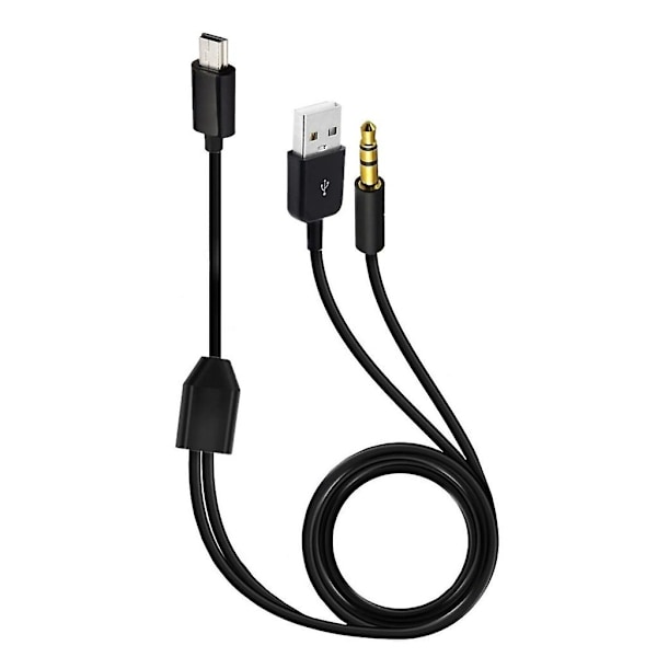 Guldbelagt USB-opladningskabel til Mini B-han og 3,5 mm stik Lydkabel 100 cm [DB] Black