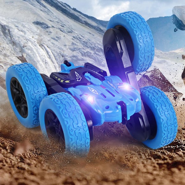 Barnens fjärrstyrda bil med färgglada ljus, musik, dubbelsidig 360-graders rotation och volter - Stuntbil leksak för pojkar och flickor {db} Blue 1pc