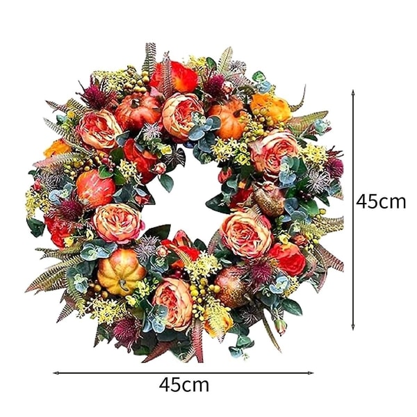 Fall And Pumpkin Wreath Year Round, Durable Autumn Wreath With Maple Leaf Berry, Farmhouse Wreath F