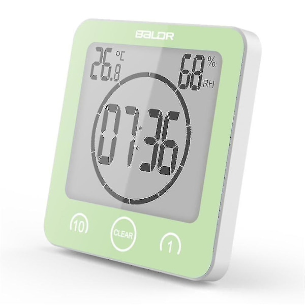 Badrums Klocka, Duschtimer Alarm Digital Klockor, Vattentät Kök Timer Klockor Med Termometer Hygrometer För Dusch Matlagning M db Green