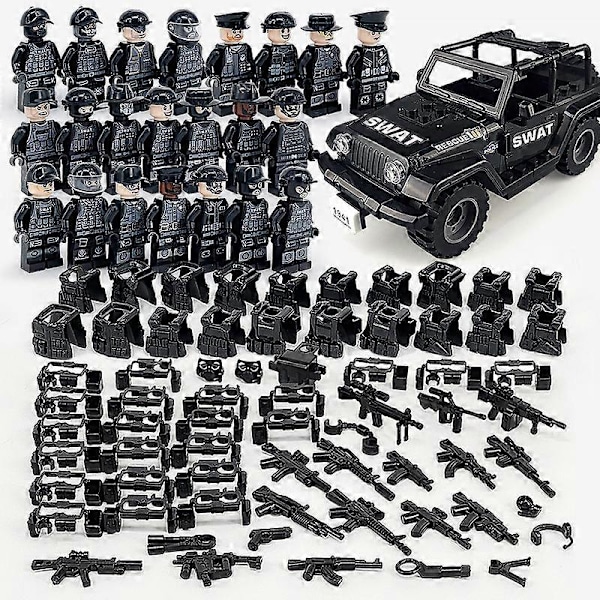 22 kpl Musta SWAT Poliisi Jeep Auto Minifiguuri Leikkihahmo Minihahmot Lapsille Poikien Lahja db