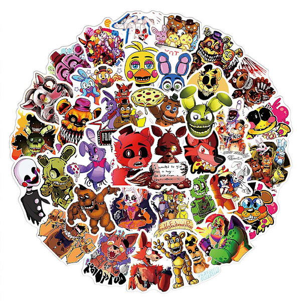 50 stk Five Nights At Freddy's Spill Graffitiklistremerker Vanntette Fnaf Dekaler for Vannflasker, Bærbar PC, Telefon, Skateboard, Bagasje [DB]
