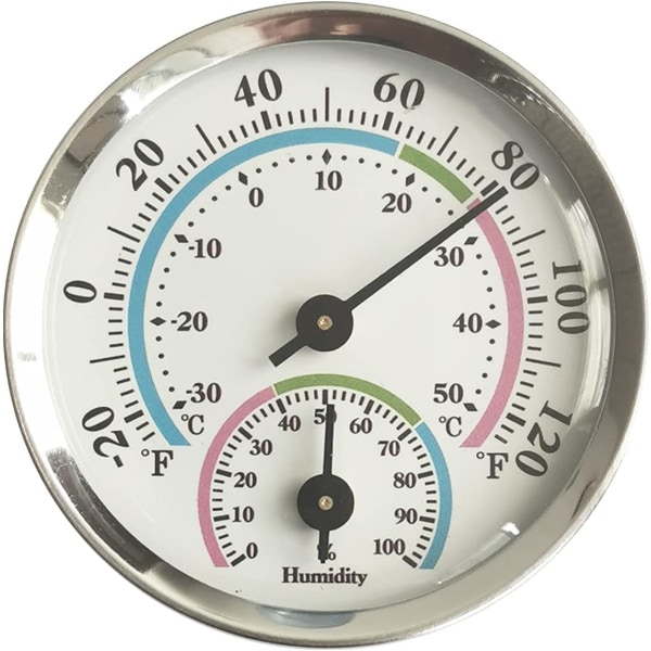 Termohygrometer, temperaturhygrometer, inomhustermometer och inomhushygrometer, för inomhus eller utomhus, högtemperaturbeständig (silver)