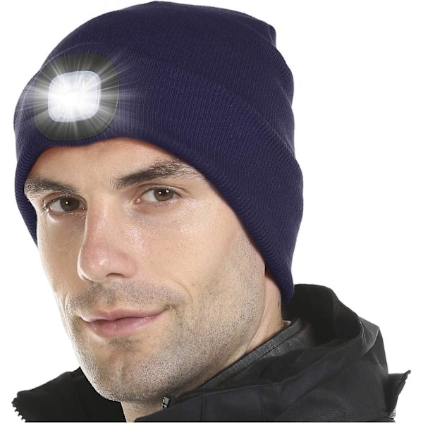 Stickad mössa med ljus och rött varningsljus, USB-uppladdningsbar LED-belyst mössa, handsfree pannlampa, 1 st purple