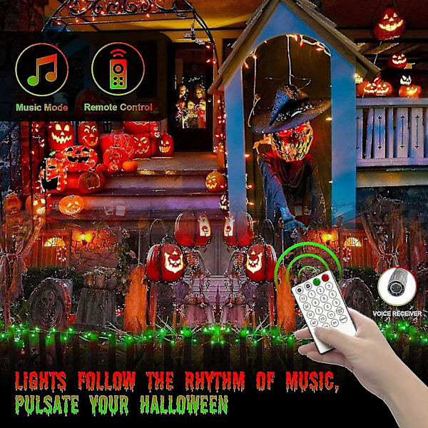 91,5ft 250 LED farveskiftende Halloween-lyskæde. 15 tilstande Rød & Grøn Halloween-lys udendørs