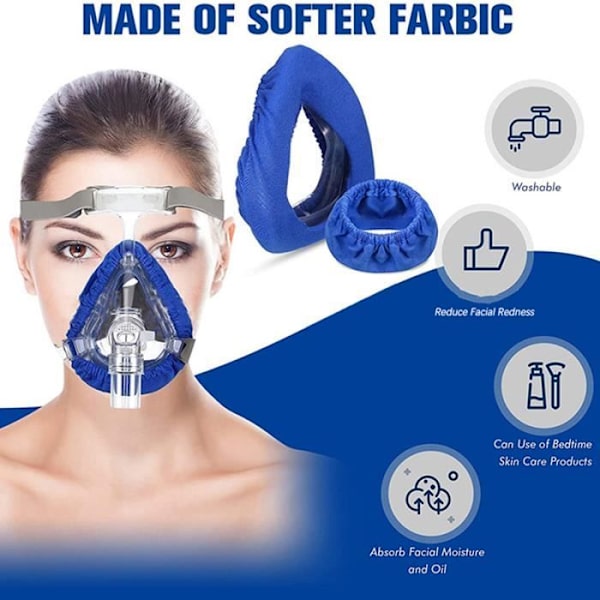 Blå återanvändbara CPAP-maskfoder, tygkomfortskydd, SAP-luftläckor, irritation