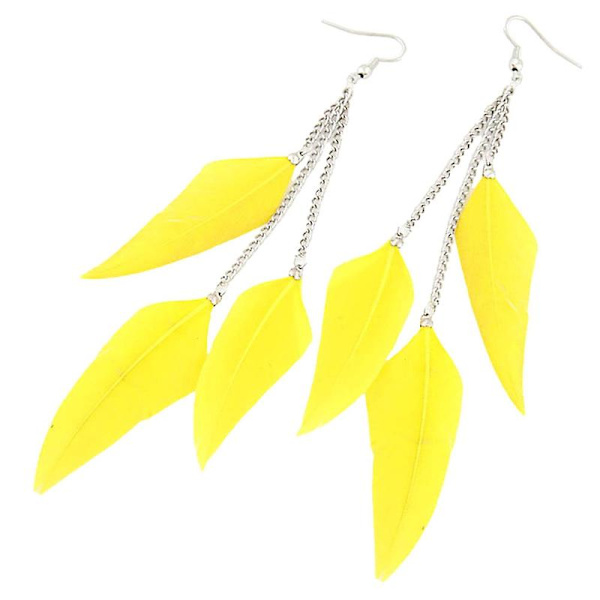 Fashion Fjäder Lång Tassel Kedja Charm Kvinnor Haka Örhängen Fest Smycken Present Yellow