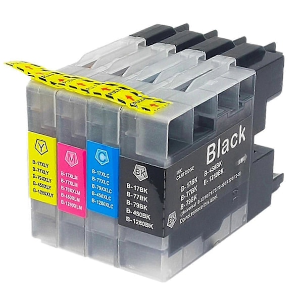 Tulostimen mustepatruunat sirulla, sopivat Brother LC1280 LC1240 LC71 LC73 LC75 LC400 LC12 (4 kpl) [Db]