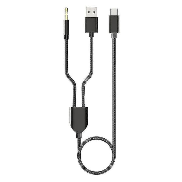 1 Split 2 Type C til USB A 3.5mm Aux-kabel Stereo Hifi Lyd for Bilhøyttalere db Black