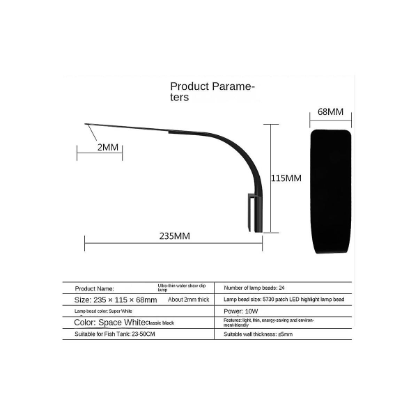 X5 Akvarieljus för fiskakvarium Planterat akvarium 10w LED-ljus för akvarium LED-belysning Anti-dimma C [DB] black