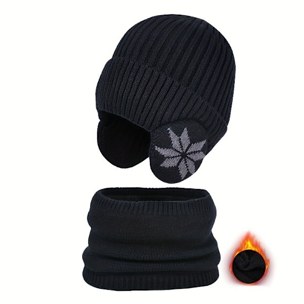 2 stk. Unisex Strikket Hue og Halsvarmer Sæt, Varmt Tykkelse, Afslappet Stil, Kørsel Ørebeskyttelse, Vinter Tilbehør db Dark Gray