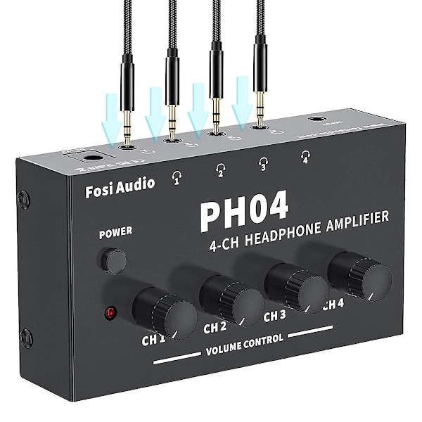 Ph04 4-kanals hodetelefonforsterker Stereo Audio Amp Ultra-kompakt bærbar hodetelefon Splitter For Studio-eu Plug