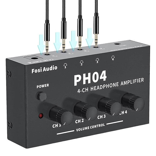 Ph04 4-kanals hörlursförstärkare Stereoljudförstärkare Ultrakompakt bärbar hörlursdelare för Studio-eu-kontakt