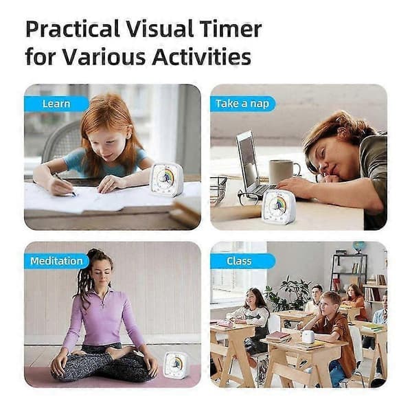 60-Minutters Visuel Timer med Natlys, Nedtællingstimer, Pomodoro Timer med Regnbue Mønster til Børn og Voksne [DB] White
