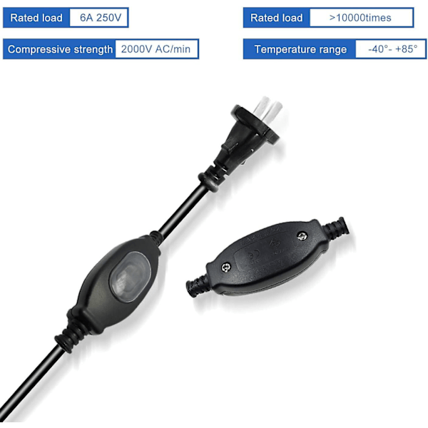Virtajohtokytkin, 2 kpl 250 V vedenpitävä virtajohtokytkin, Ip65 pölytiivis ja vedenpitävä virtajohtokytkin 2 kpl (6 mm) [DB]