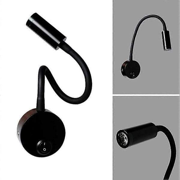 XHW 2 stk 3W Fleksibel LED Svanehals Sengelampe Stikkontakt Vægslampe Cylinder med Skede Ingen Ledning (Sort) db Black 2pcs