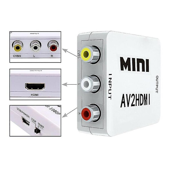 RCA till HDMI 1080P AV till HDMI Videokonverteradapter som stöder PAL/NTSC PC Laptop [Db] White