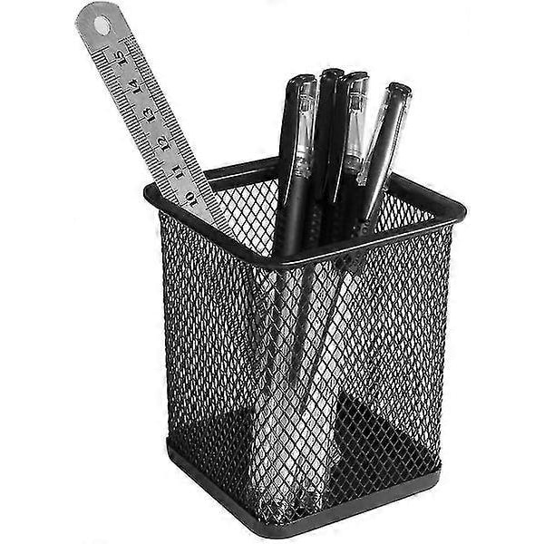 4-pack Metallnät Svart Kvadratisk Pennhållare Skrivbordsorganisatörer [DB]