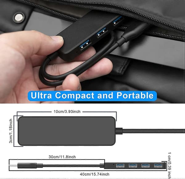 USB 3.0 Hub Multi USB 4 Port 3.0 5Gbps Bærbar Multi Data Hub Adapter med 30mm Kabel Kompatibel til Macbook/Mac Pro/Mini/iMac/Surface Pro/ [DB]