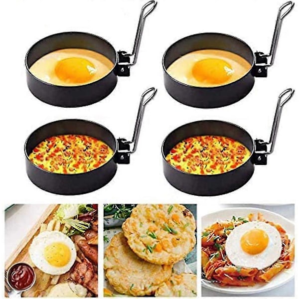 4-pack Rostfritt Stål Äggring Stekt Äggform Rund Pocherat Ägg för Stekta Ägg Äggrullar Biffar Pankakor Stekt Ägg Pankaka Form [DB]