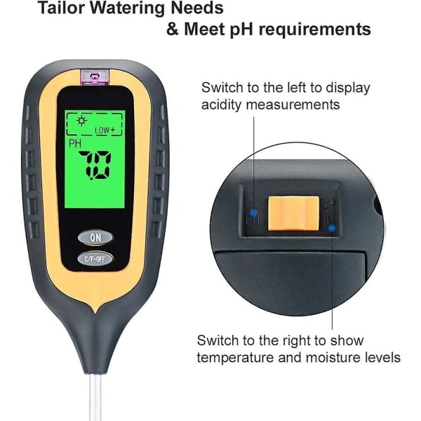 Morthan 4-i-1 jordtester, jordtester, fugtighed, lys, temperatursensor, ph-syreindikator, til [DB]