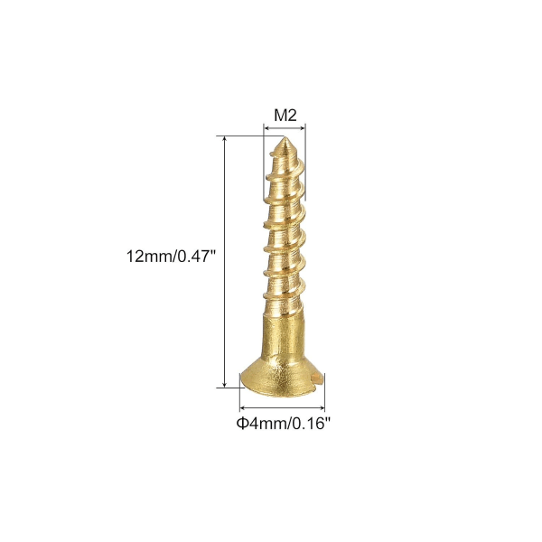 100 stk M2 X 12mm Flat Head Slotted Messing Treskruer