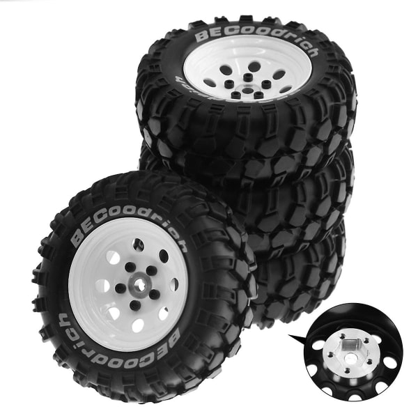 4 kpl 93 mm metalli 1,9 tuuman Beadlock-vannekehä kumi rengassarja 1/10 Rc Crawler -autoon, 8 reikää 12 mm sovitin, valkoinen