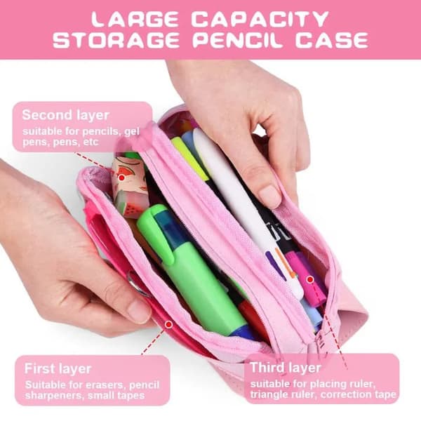 Stor penalhus, stor kapacitet, penalhus, makeuptaske, stresspose, pink (DB)