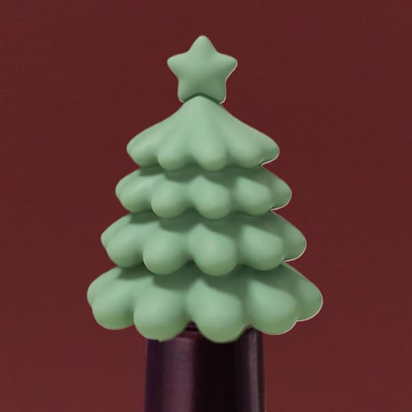 Julgransflaskpropp, återanvändbar silikonvinpropp, julchampagneproppar, vintillbehör för flaskor K[DB] Green