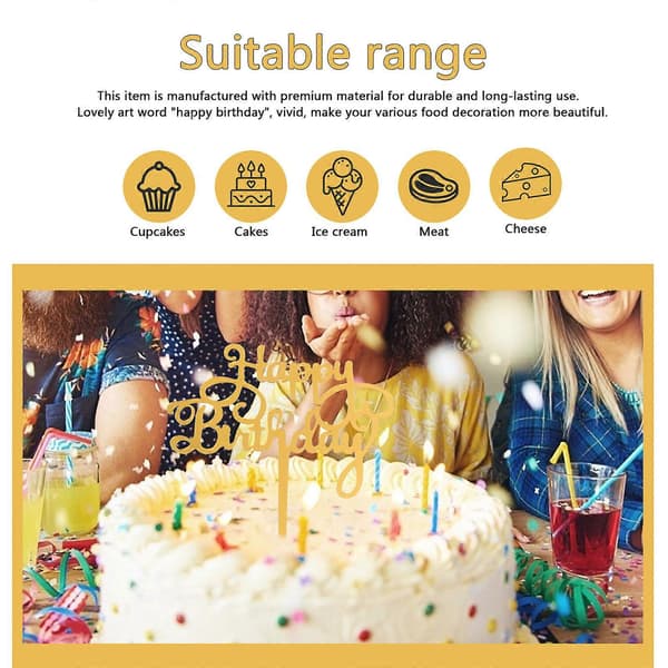 Egg Kake Topper Gratulerer med dagen-dekorasjon for gylne akrylspyd [DB]