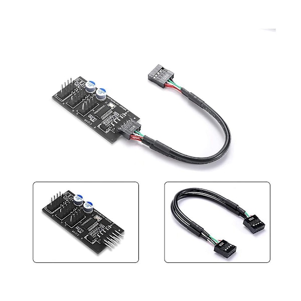 9-polet USB-hub-stik, USB-splitter 1 til 3 USB2.0 9-polet header-kortkabel til vandkøling til RGB