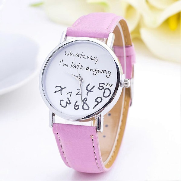 Sijiali Dame Whatever Im Late Anyway Brev Rund Urskive Kunstlæderrem Quartz Ur hurtig [DB] Black