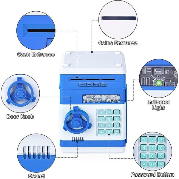 Elektronisk sparegris pengeskab adgangskode pengeboks til børn i alderen 3 4 5 6+, mini