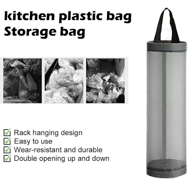 2 stk. Plastikposeholder, Indkøbsposeholder Mesh Hængende Opbevaringspose Dispenser Affaldsposer, Foldbar Pose Opbevaringsdispenser Til Hjem Køkken Db Grey