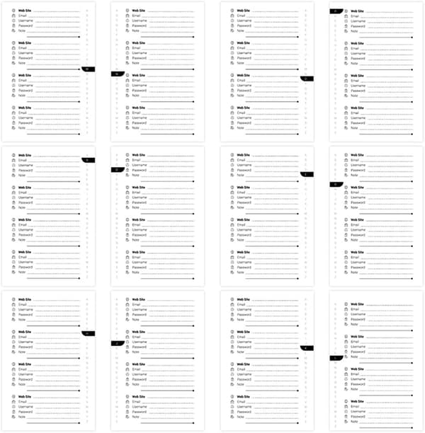 Adgangskodelogbog, internetkontonotesbog, nem reference til login-tracker for websteder, internetadgangslogbog til bank, arbejde, underholdning [DB]