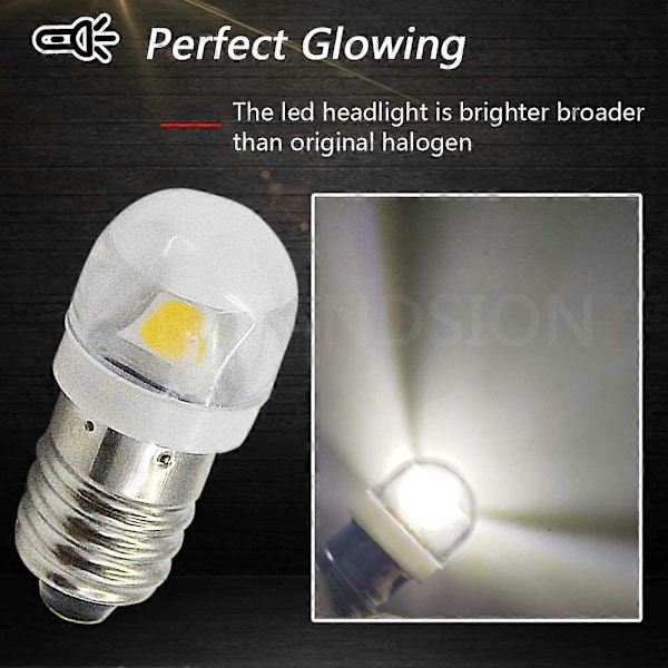 4 stk. 3V 0,2W E10 LED Pærer 5050 1SMD Hvid 3000K LED Pære Udskiftning Opgradering til Forlygter Lommelygter Fakkel Lys db
