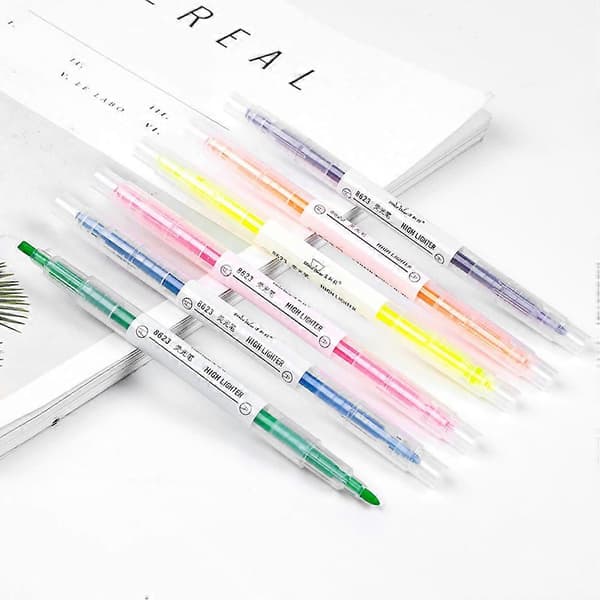 Markerpen Fluorescerende Penne til Markering Brug 6 Stk Dobbelt-End Highlighter Farver[DB]