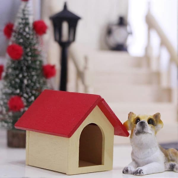 Mini hundehuse i træ til dekoration 2 stk. legesæt til børn [DB]
