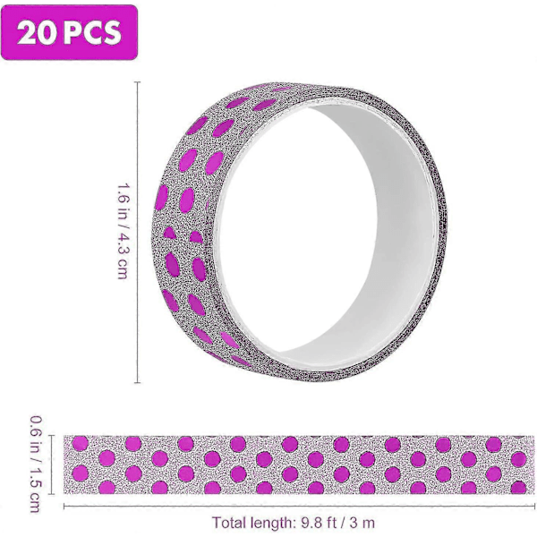 20 Rullaa Glitter Washi -teippiä, värillinen db