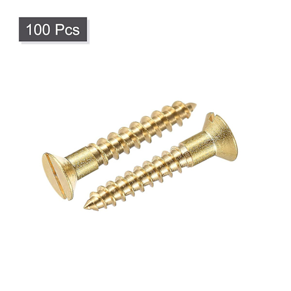 100 stk. M4 x 25 mm messingtræskruer med fladt hoved og slids