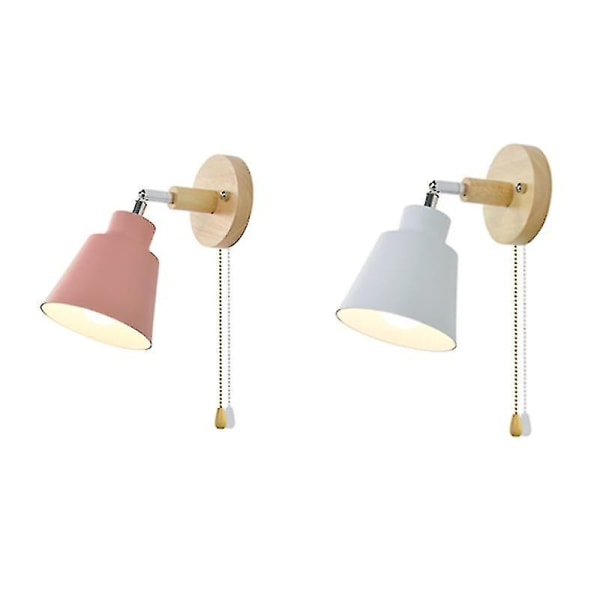 Nattbordslampe i nordisk stil, vegglampe i tre, nattbordslampe, soverom, korridor med glidelås [DB] Pink