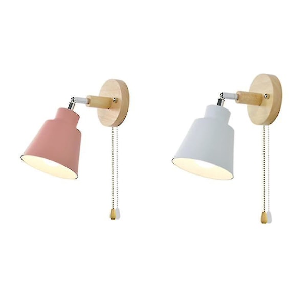Sengelampe Natlampe Nordic Wooden Væglampe Bedside Væglampe Soveværelsesgang med lynlås [DB] Pink
