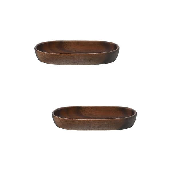 Serveringsfat i trä med båtdesign, 2-pack träbrickor för snacks [mörkbrun]