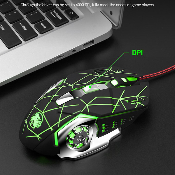 Trådbunden spelmus 4000dpi optisk USB-mus med RGB-bakgrundsbelysning Ljudlös möss [DB]