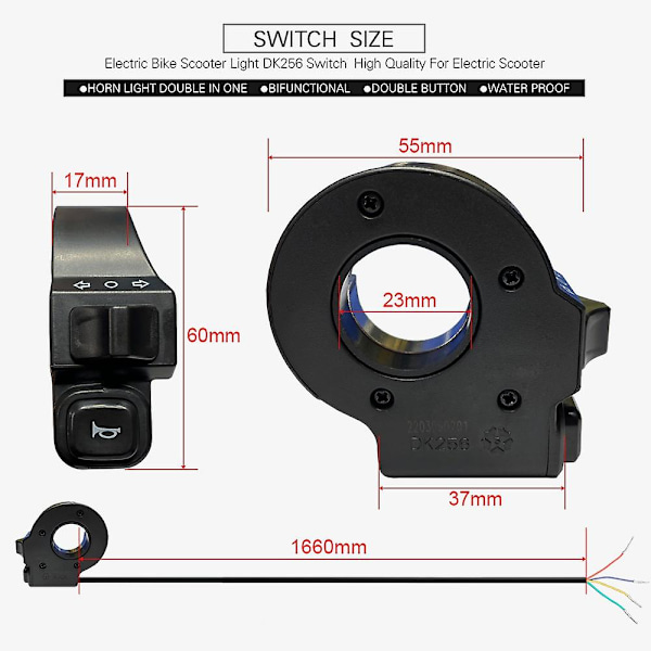 E-cykel 2 i 1 Horn Blinkersströmbrytare Knapp Elektrisk Cykeldelar Tillbehör Motorcykel E-cykel E [db] black