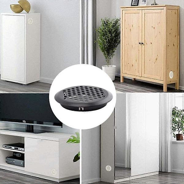 Ventilationsgitter til luftventil, indvendig i rustfrit stål, rund form, mesh-ventilationshul, ventilation til badeværelse, køkken, sort, 2 stk. [DB]