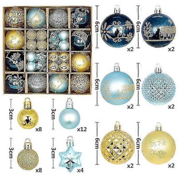 Nye juletreballpynt 44 stk  Balldekorasjonssett Fargerik julekule Knusebestandig hengende juletredekor [DB] 44pcs  B