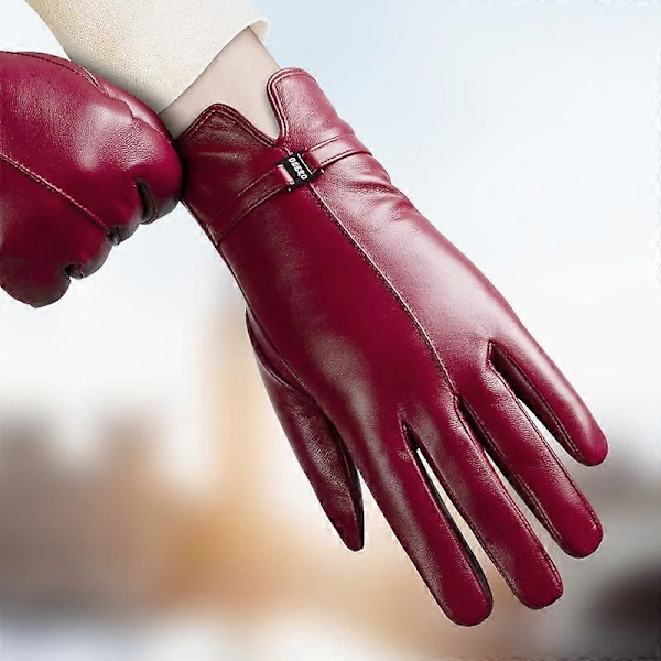 Damhandskar i fårskinn, pekskärm, plyschisolering, körhandskar i läder DB Burgundy XL
