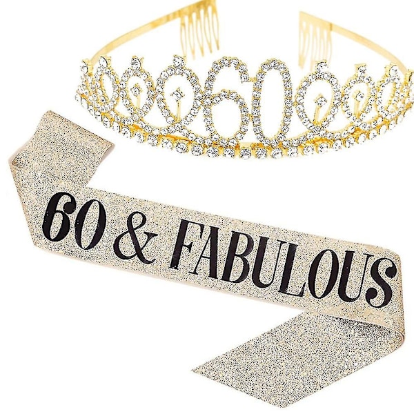 Kvinners glitrende strass-bokstavtrykt sash og tiara-sett for bursdagsfest [Db] Golden 60 Years Old