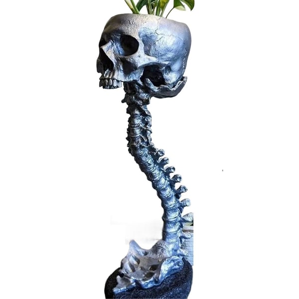 Resin Skull Planter & Spine Stand Set, Polyresin Skulls Pot, Halloween Dekorasjon Retro Menneskelig Hodeskalle